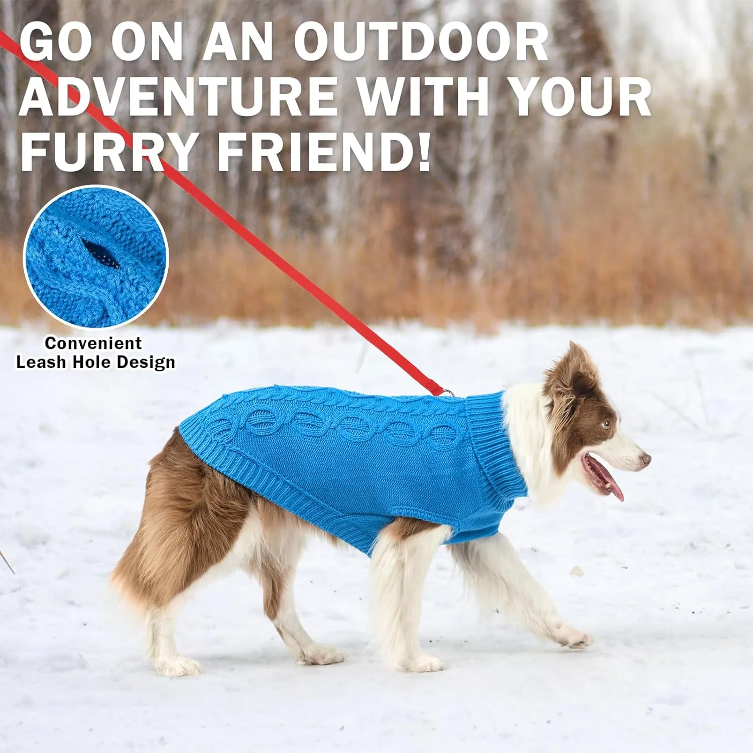 SCENEREAL Knitted Dog Sweater for Small Medium Large Dogs, Cat Dog Winter Coat Warm Sweartershirts Outfits, Classic Pet Clothes with Leash Hole, Soft Pet Knitwear Apparel for Girls Boys, Lake Blue SM