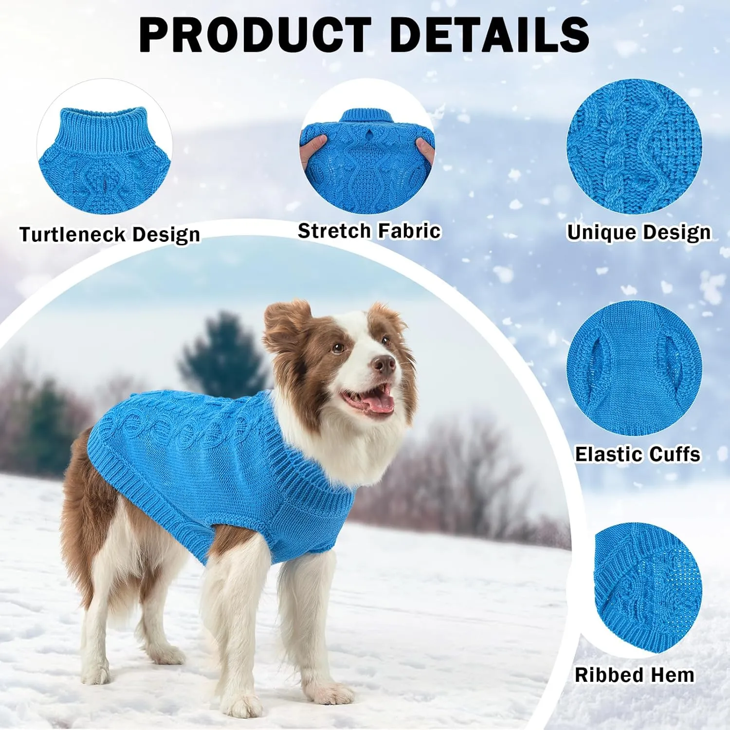 SCENEREAL Knitted Dog Sweater for Small Medium Large Dogs, Cat Dog Winter Coat Warm Sweartershirts Outfits, Classic Pet Clothes with Leash Hole, Soft Pet Knitwear Apparel for Girls Boys, Lake Blue SM