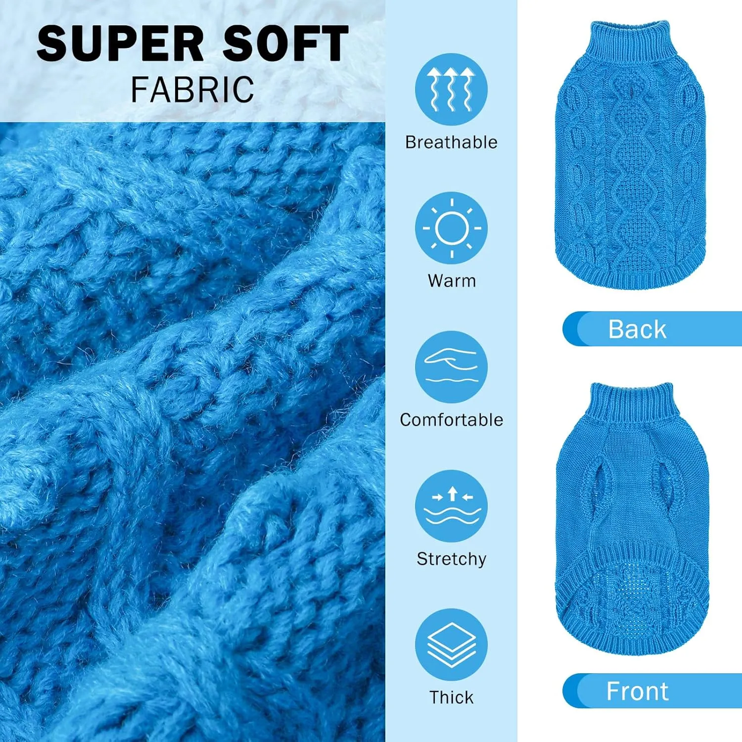 SCENEREAL Knitted Dog Sweater for Small Medium Large Dogs, Cat Dog Winter Coat Warm Sweartershirts Outfits, Classic Pet Clothes with Leash Hole, Soft Pet Knitwear Apparel for Girls Boys, Lake Blue SM