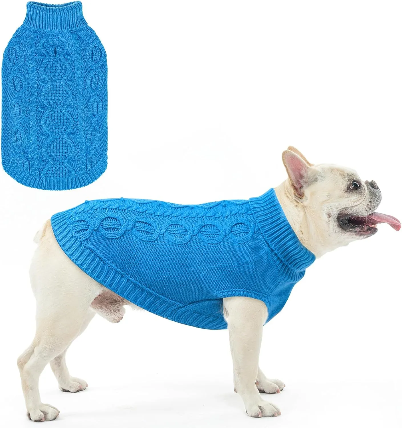 SCENEREAL Knitted Dog Sweater for Small Medium Large Dogs, Cat Dog Winter Coat Warm Sweartershirts Outfits, Classic Pet Clothes with Leash Hole, Soft Pet Knitwear Apparel for Girls Boys, Lake Blue SM