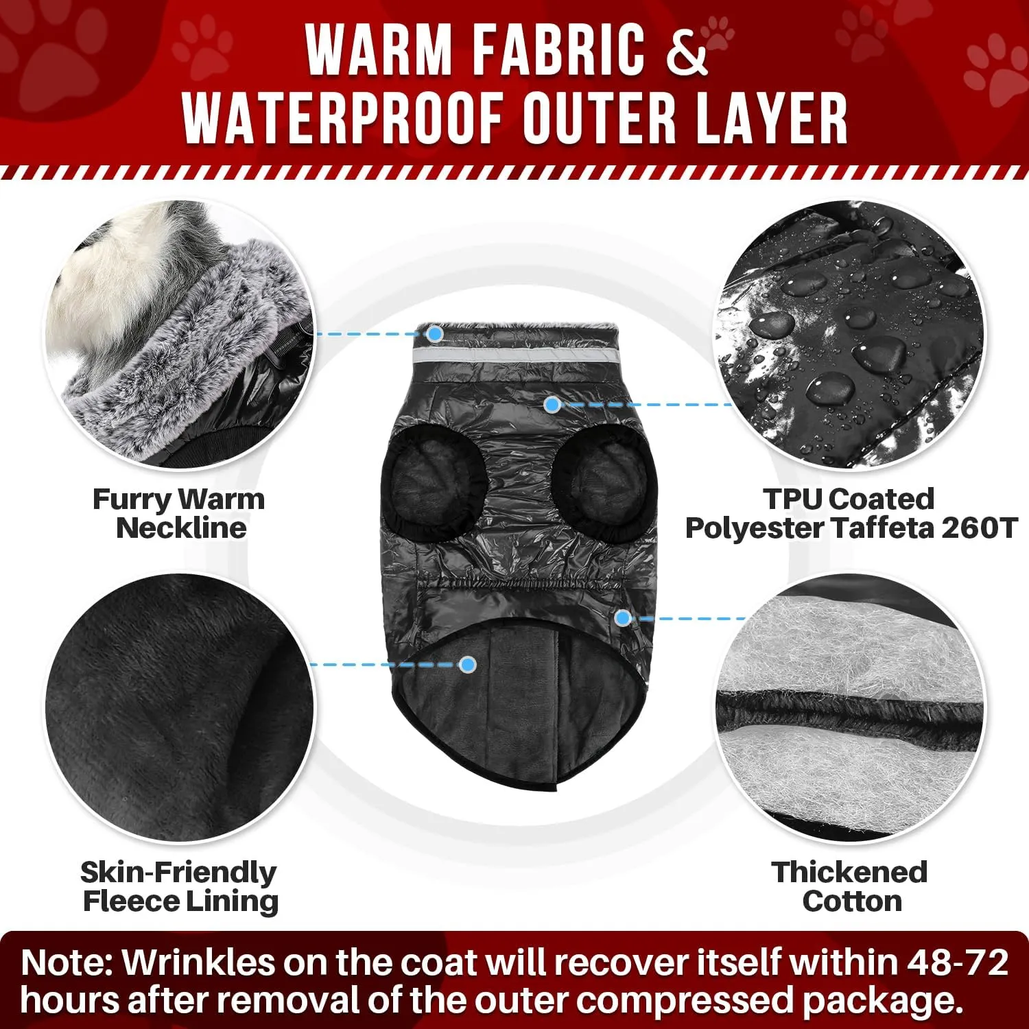 SlowTon Dog Winter Coat - Waterproof Dog Coat with Harness Built in, Fleece Turtleneck Warm Winter Jacket with Double Zipper, Reflective Snow Jacket for Small Medium Large Dogs(Black XL)