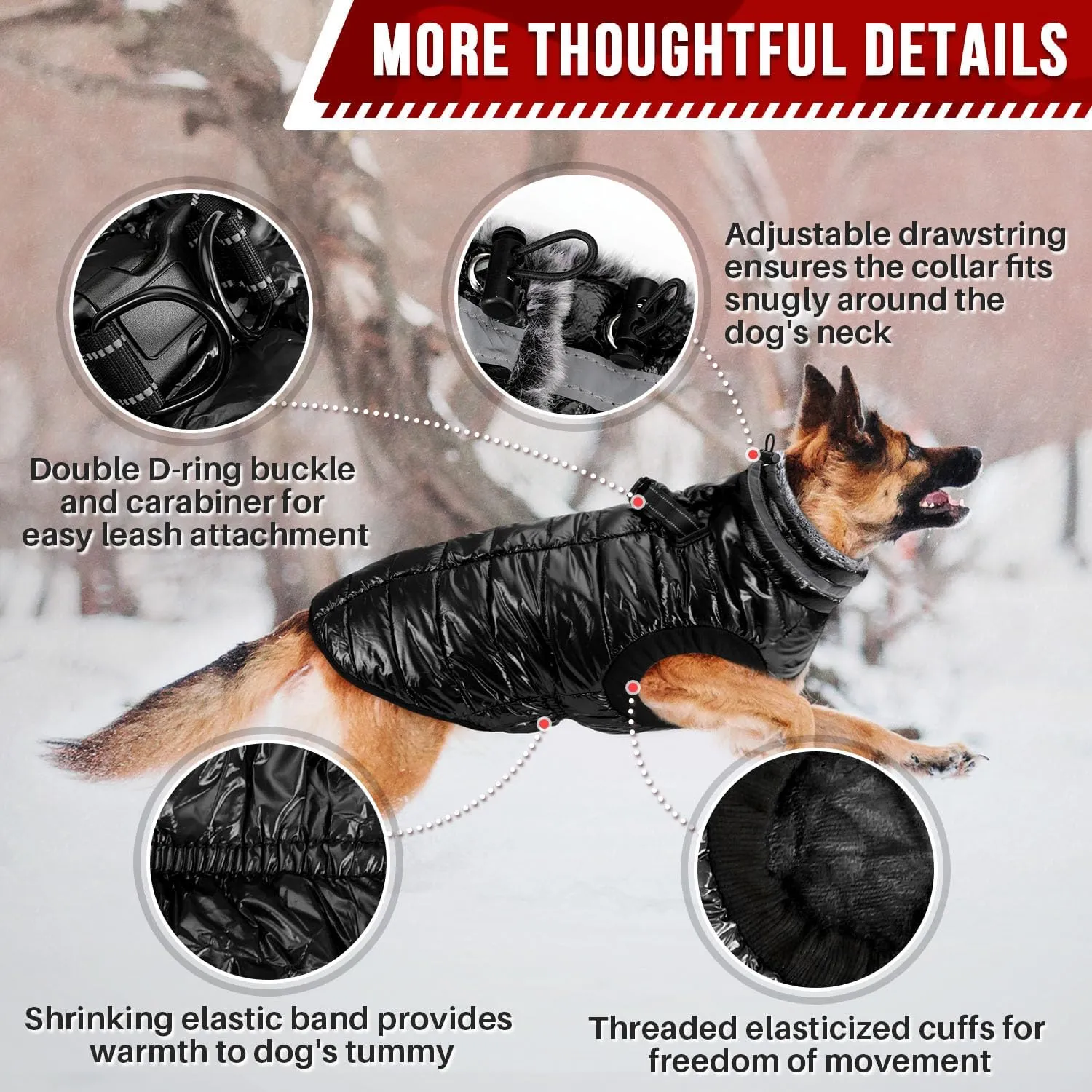 SlowTon Dog Winter Coat - Waterproof Dog Coat with Harness Built in, Fleece Turtleneck Warm Winter Jacket with Double Zipper, Reflective Snow Jacket for Small Medium Large Dogs(Black XL)