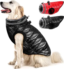 SlowTon Dog Winter Coat - Waterproof Dog Coat with Harness Built in, Fleece Turtleneck Warm Winter Jacket with Double Zipper, Reflective Snow Jacket for Small Medium Large Dogs(Black XL)