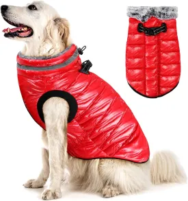 SlowTon Winter Coat - Waterproof Dog Jacket with Built-in Harness, Fleece Turtleneck, Double Zipper, Reflective Snow Jacket for Small to Large Dogs (Red XL)