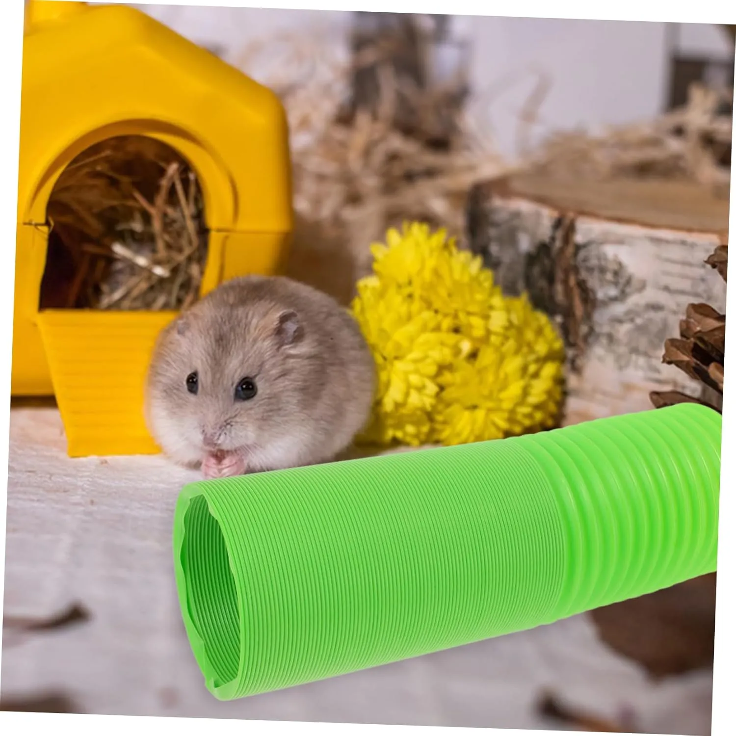 Small Animal Tunnel, Small Ferrets Plaything Outdoor Green Hideway Plastic Guinea Pigs Hamster Tunnel Tube, Training Fun Rats Exercising Play Toy for Hiding Training
