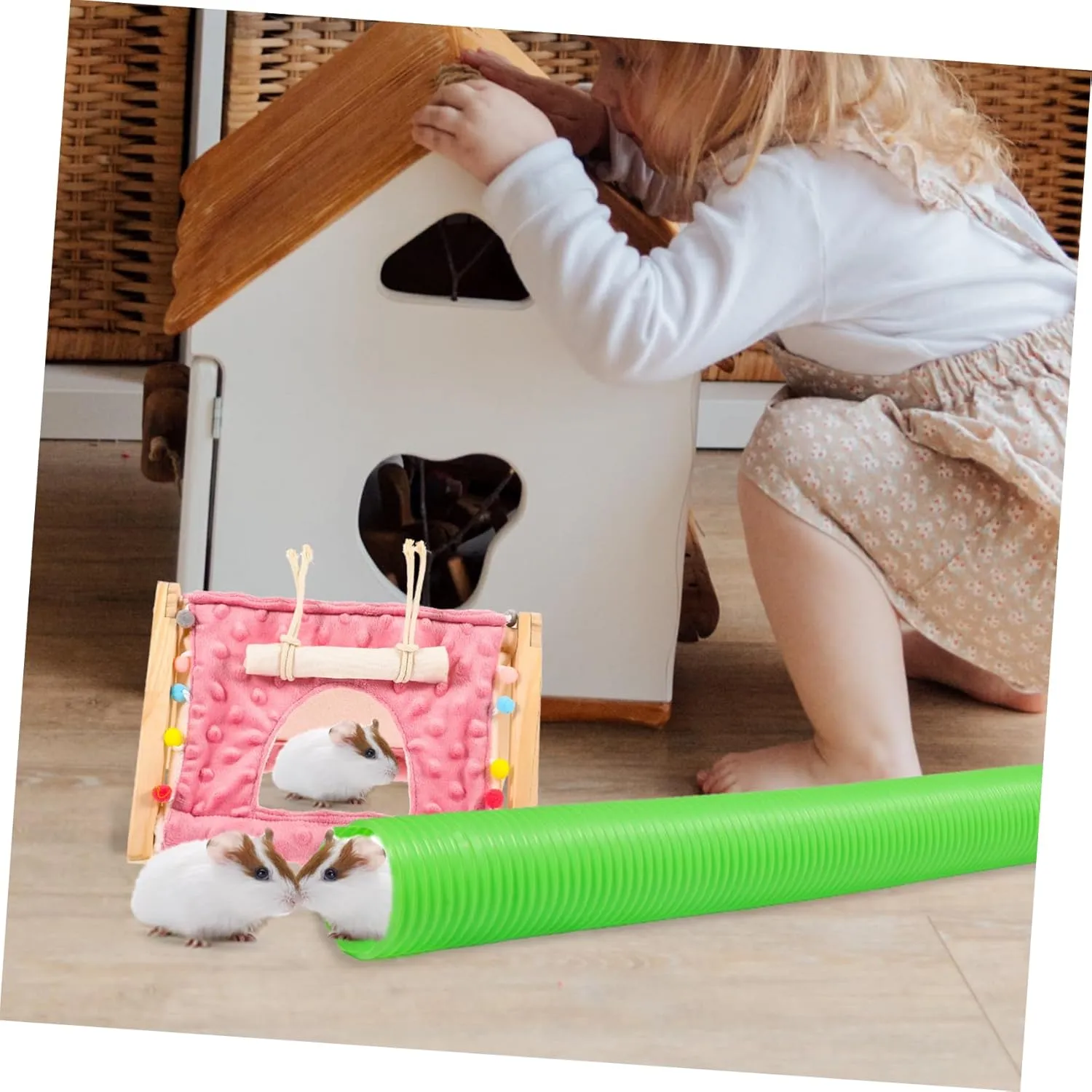 Small Animal Tunnel, Small Ferrets Plaything Outdoor Green Hideway Plastic Guinea Pigs Hamster Tunnel Tube, Training Fun Rats Exercising Play Toy for Hiding Training