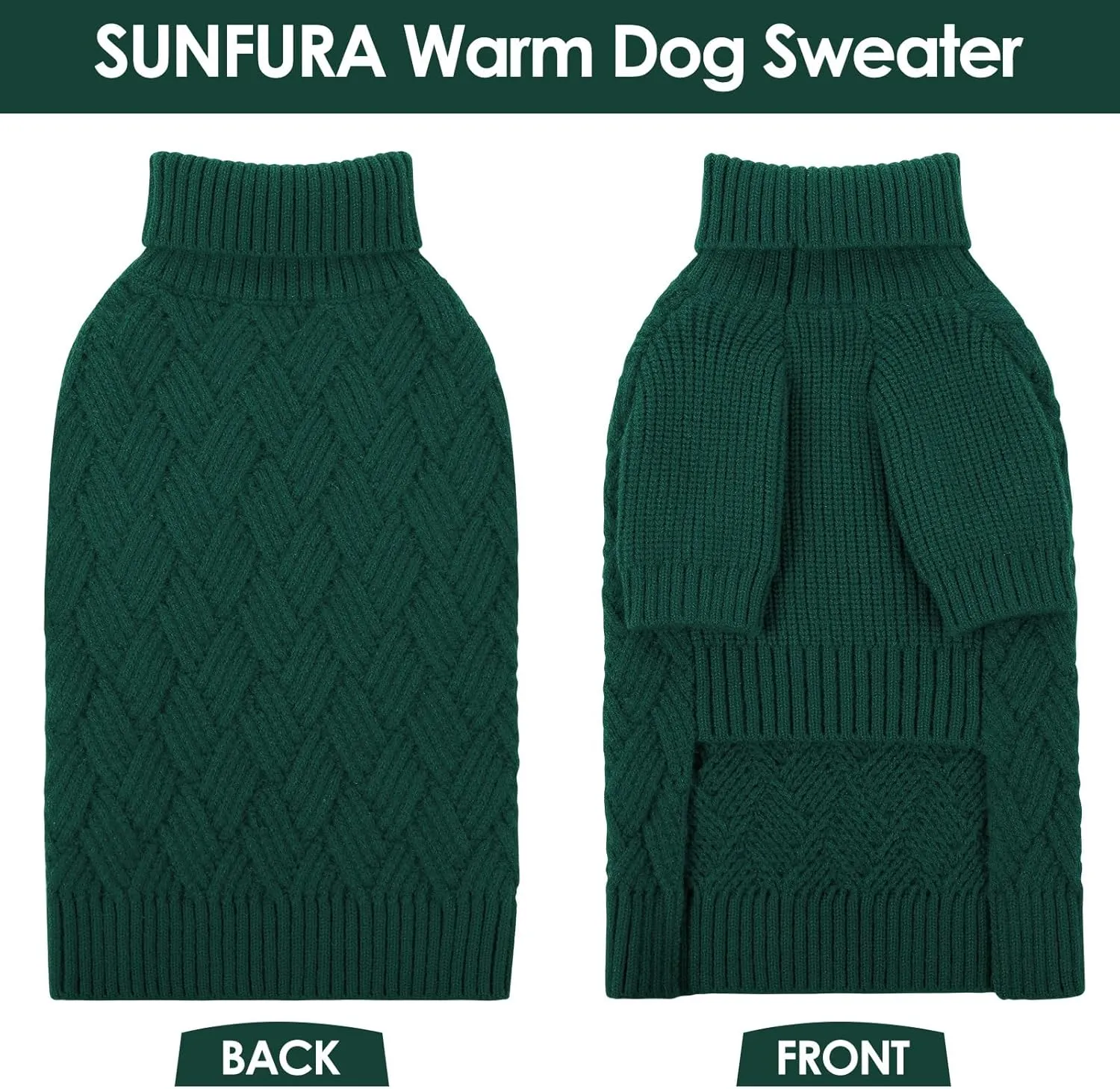 SUNFURA XS Dog Sweater, Small Dog Sweater Doggie Knitted Knitwear for Winter, Cat Pullover Christmas Sweatshirt for Yorkie Chihuahua, Warm Thick Turtleneck Clothes for Dogs Boy Girl, Green XSmall