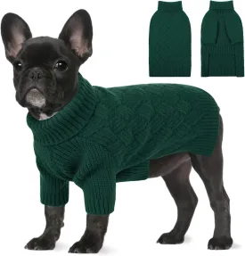 SUNFURA XS Dog Sweater, Small Dog Sweater Doggie Knitted Knitwear for Winter, Cat Pullover Christmas Sweatshirt for Yorkie Chihuahua, Warm Thick Turtleneck Clothes for Dogs Boy Girl, Green XSmall