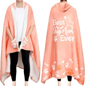 Vansolinne Mother's Day Wearable Blanket Hoodie Dog Themed Wearable Hooded Fleece Throw Cape Cute Warm Fuzzy Wrap with Pockets Christmas Holiday Birthday Gift for Woman Mom Adults Pet Lovers New