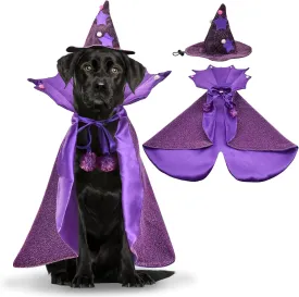 Vehomy Halloween Witch Hat & Cape - Dog & Cat Wizard Cloak & Vampire Devil Costume - 2Pcs for Small & Medium Dogs
