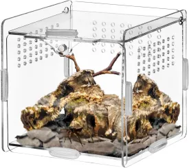 VERTUPET Jumping Spider Enclosure, 4''x4''x4'' Acrylic Arboreal Reptile Tank, Habitat Transparent Enclosure Breeding Box with Locking Latch for Frog, Crickets, Snails