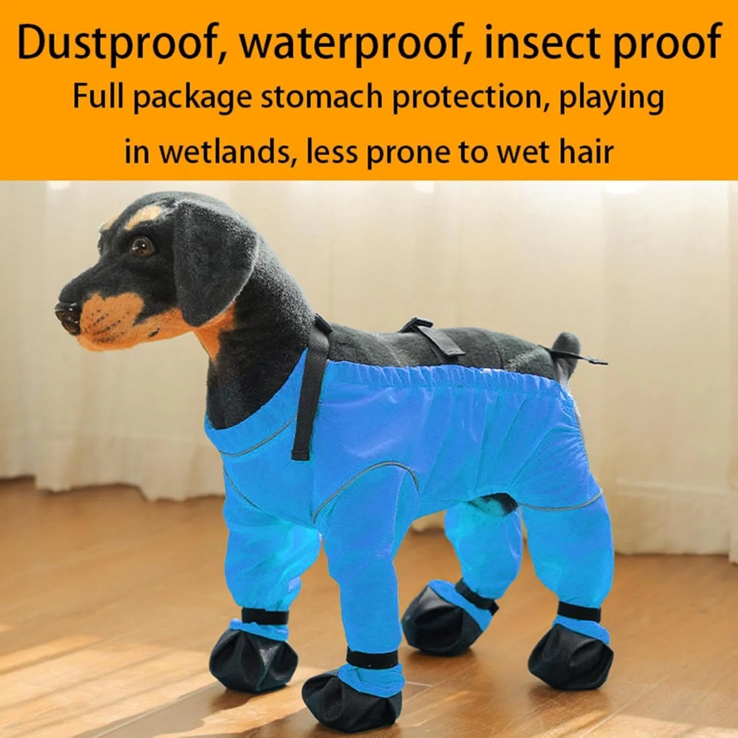 Waterproof Dog Boots Leggings with Anti-Slip Soles | Reflective Suspender Design for Small Medium Dogs | Outdoor Walking Hiking Mud Snow Protection (Blue, L)