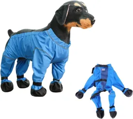 Waterproof Dog Boots Leggings with Anti-Slip Soles | Reflective Suspender Design for Small Medium Dogs | Outdoor Walking Hiking Mud Snow Protection (Blue, L)