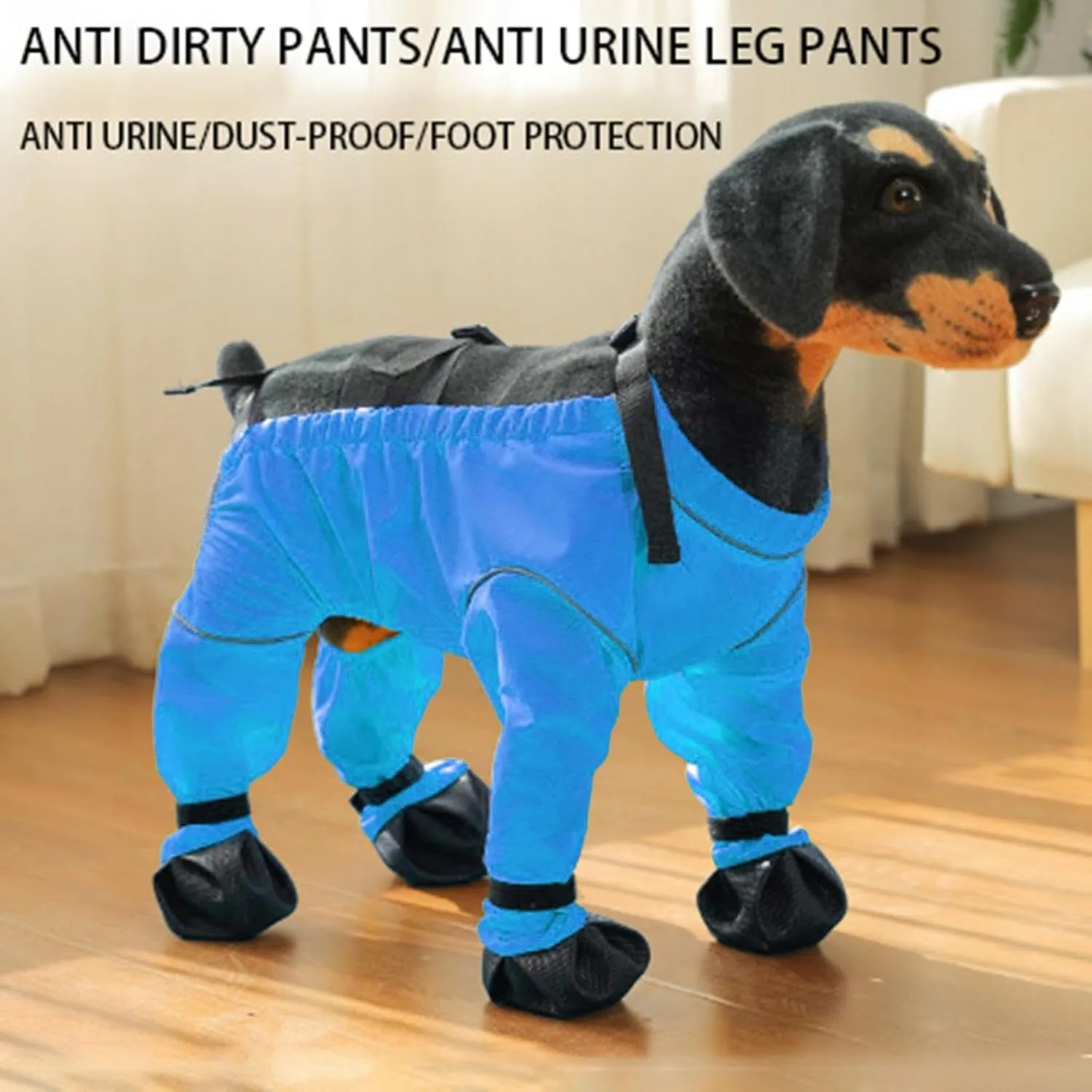 Waterproof Dog Boots Leggings with Anti-Slip Soles | Reflective Suspender Design for Small Medium Dogs | Outdoor Walking Hiking Mud Snow Protection (Blue, L)