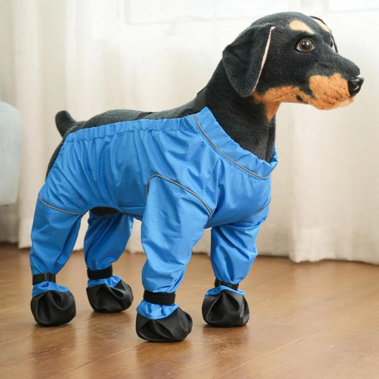 Waterproof Dog Boots Leggings with Anti-Slip Soles | Reflective Suspender Design for Small Medium Dogs | Outdoor Walking Hiking Mud Snow Protection (Blue, L)