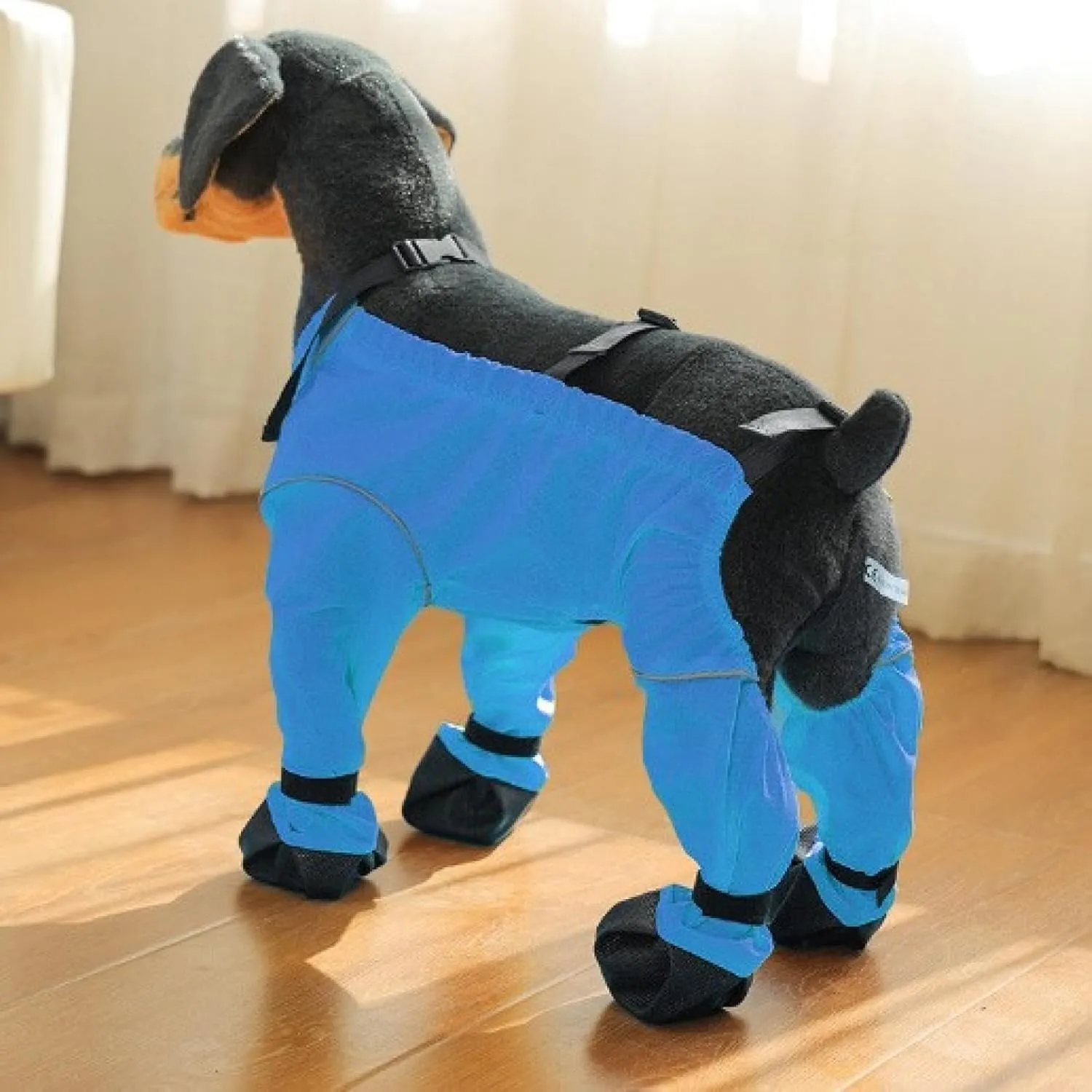 Waterproof Dog Boots Leggings with Anti-Slip Soles | Reflective Suspender Design for Small Medium Dogs | Outdoor Walking Hiking Mud Snow Protection (Blue, L)