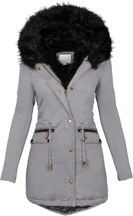 Womens Winter Coat with Fur Hood Warm Fleece Sherpa Lined Parkas Jacket Thickened Windproof Heavyweight Snow Jackets